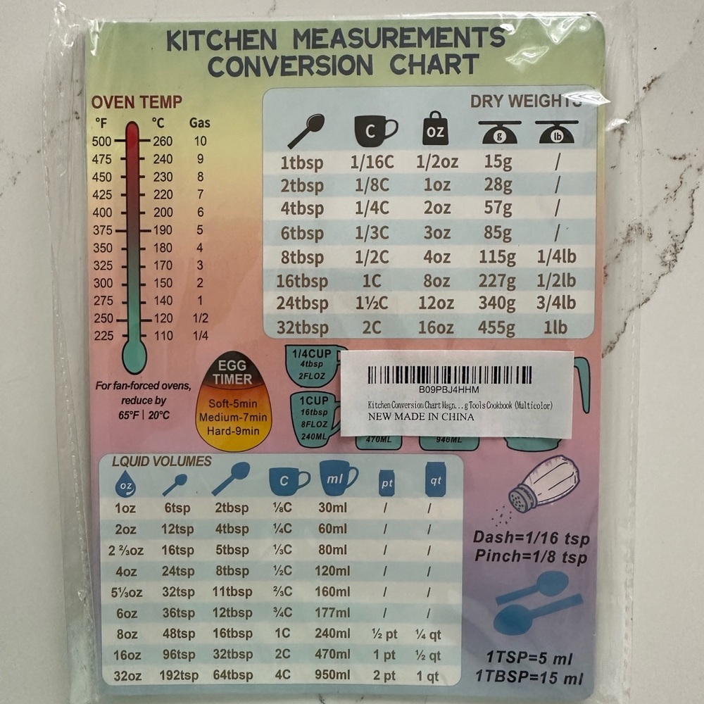 Kitchen Measurements Conversion Chart Magnet 🧲 NWT